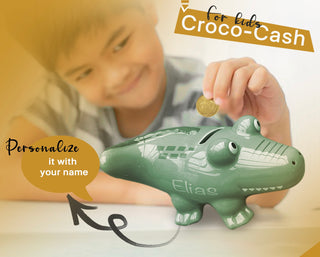 Personalisierbare Krokodil-Spardose aus Keramik für Kinder