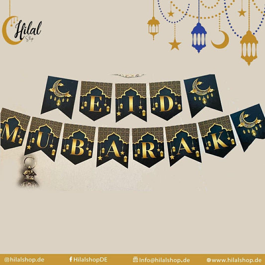 Eid Mubarak Banner in schwarz/gold - Hilalshop.de