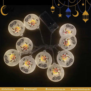 Lichtergirlande Ramadan Mubarak in weiß - Hilalshop.de