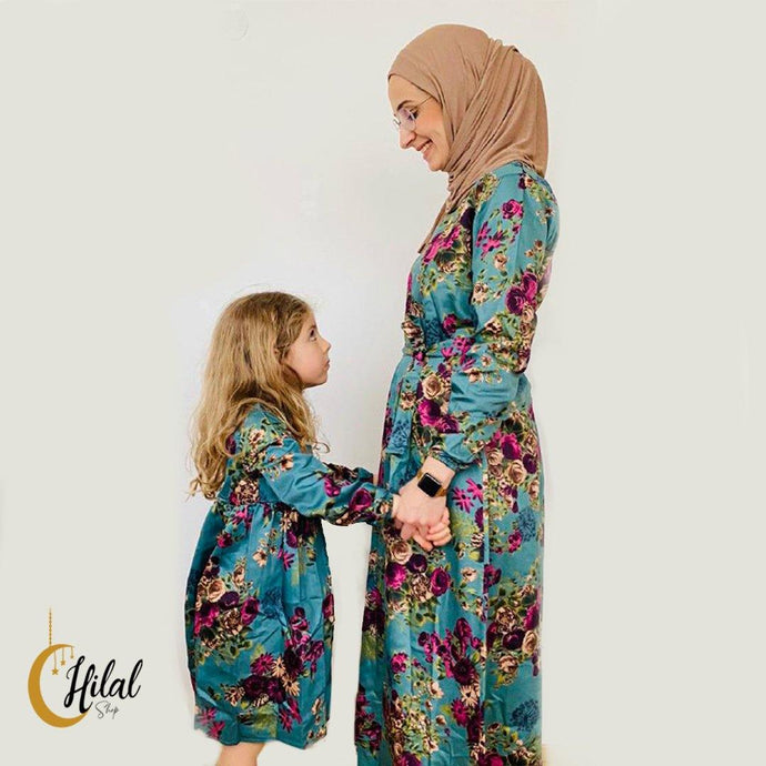 Maxi Sommer Baumwollkleid dunkelgrün/lila - Hilalshop.de