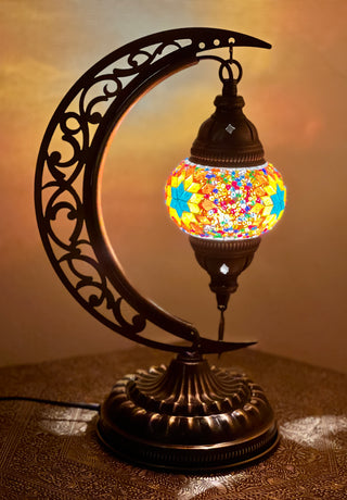 Half moon metal glass lamp 